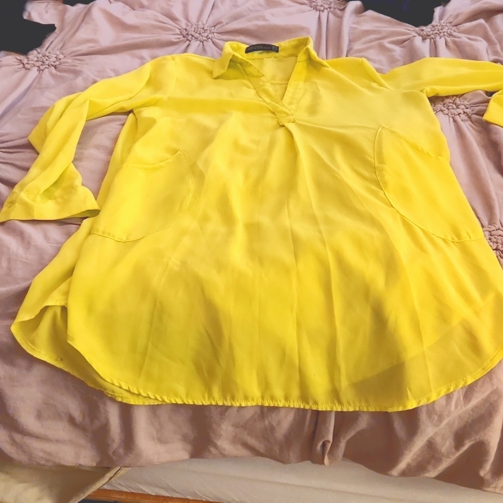 Chartreuse yellow neon yellow see through shirt dress size 10